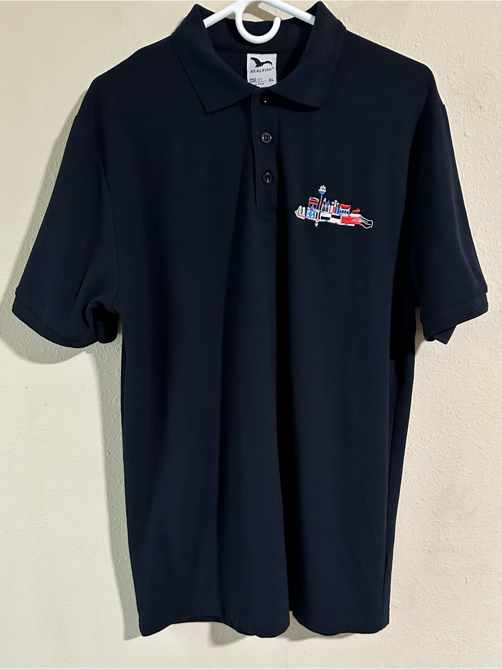 Malfini Man 203 Pique Polo Men's Navy Polo with Skyline Embroidery